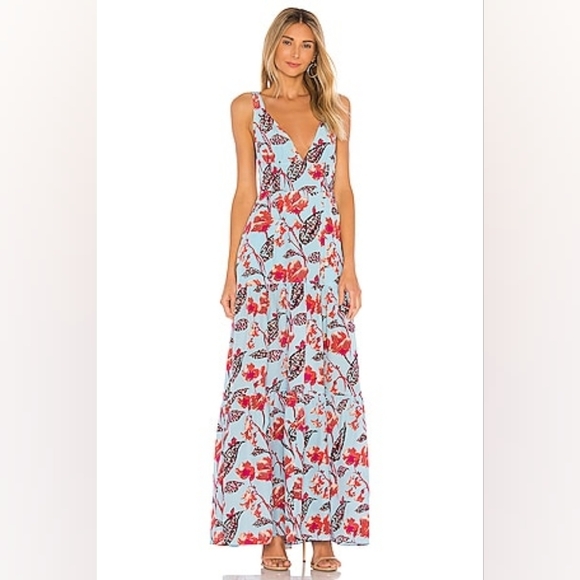 A.L.C. Rae Dress Maxi 100% Silk Blue MultiColor Floral Sleeveless Women's 2 - Picture 1 of 13